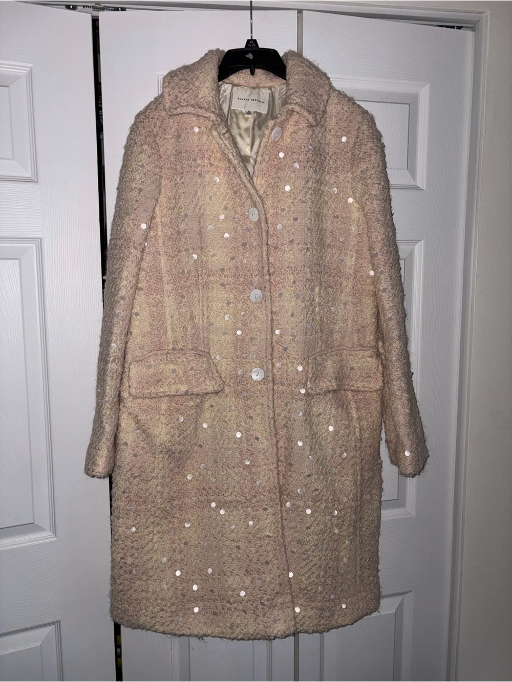 Banana Republic Pale Pink Sequin Teddy Coat